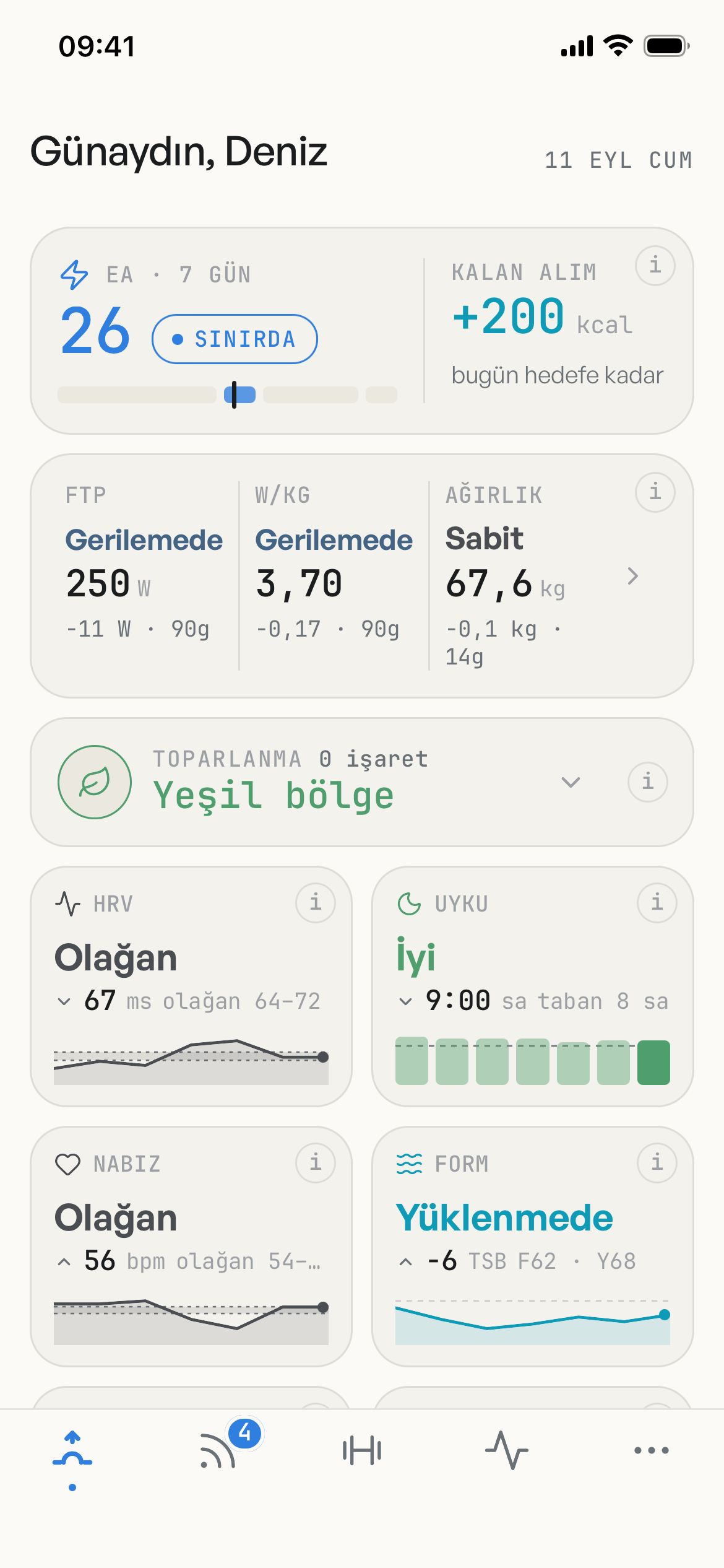 Domestique'in Bugün ekranı: widget ızgarası
